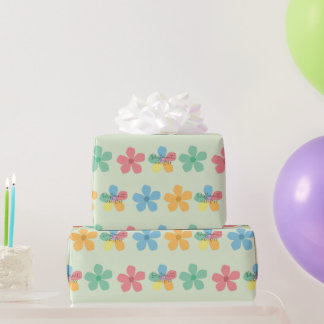 Colourful Flowers Autism Different Not Less Green Wrapping Paper