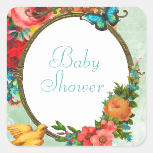 Colourful Flowers Baby Shower Square Stickers