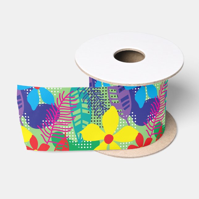 Colourful flowers background satin ribbon (Spool)