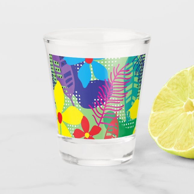 Colourful flowers background shot glass (Front)