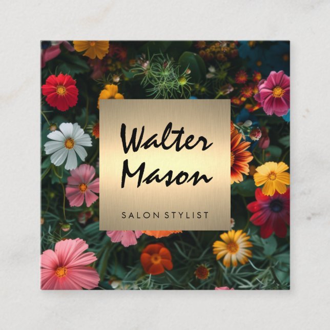 Colourful Flowers Background Square Business Card (Front)