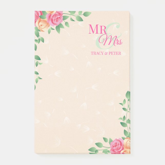 Colourful Flowers Beige Background Post-it Notes (Front)