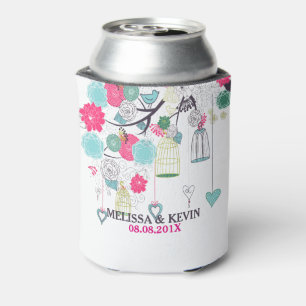Colourful Flowers Birds & Bird Cages Wedding Desig Can Cooler