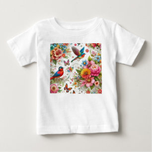 Colourful Flowers Birds Butterflies Template Baby T-Shirt