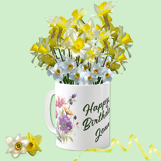 Colourful Flowers Birthday Greetings Coffee Mug