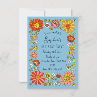 Colourful Flowers Birthday Invitation