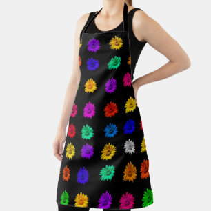 Colourful Flowers Black Boho Floral Chic Template Apron