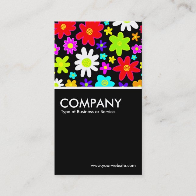 Colourful Flowers - Black Business Card (Front)