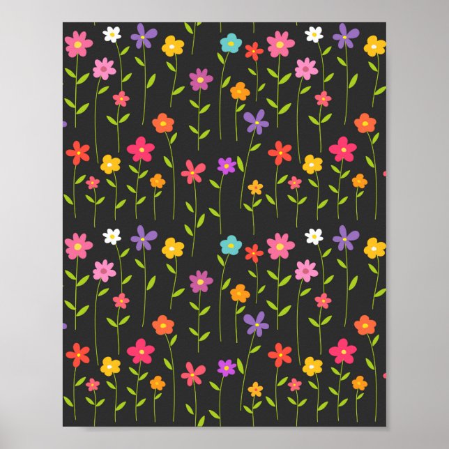 Colourful flowers black poster (Front)