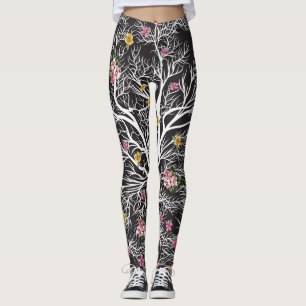 Colourful Flowers: Black Tree Seamless Leggings