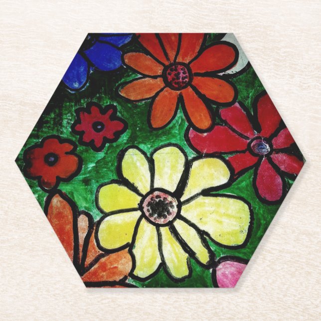 colourful flowers   blooms  paper coaster (Front)