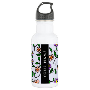 Colourful Flowers, Blue Background, Black 532 Ml Water Bottle