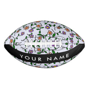 Colourful Flowers, Blue Background, Black American Football