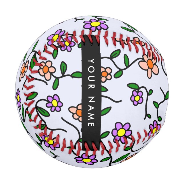 Colourful Flowers, Blue Background, Black Baseball (Front Left)