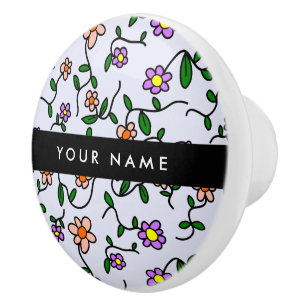 Colourful Flowers, Blue Background, Black Ceramic Knob