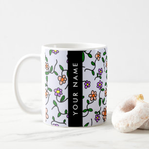 Colourful Flowers, Blue Background, Black Coffee Mug