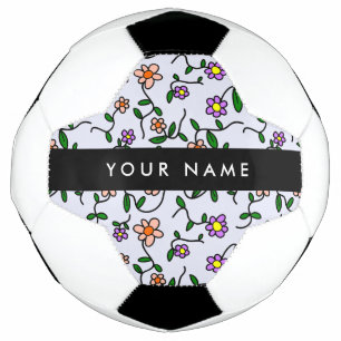 Colourful Flowers, Blue Background, Black Football