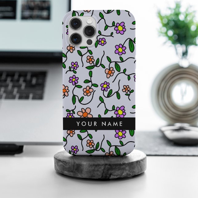 Colourful Flowers, Blue Background, Black iPhone Case (Creator Uploaded)