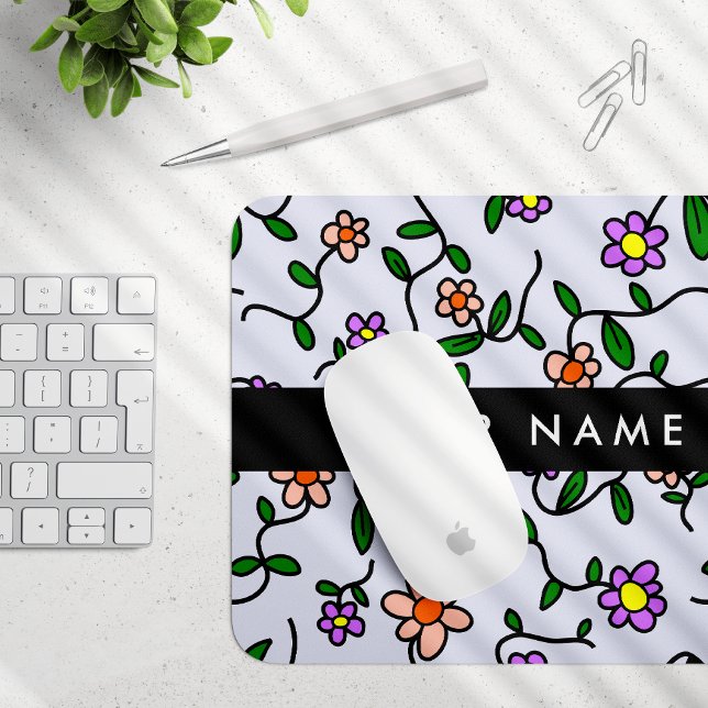 Colourful Flowers, Blue Background, Black Mouse Mat (Creator Uploaded)