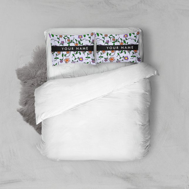 Colourful Flowers, Blue Background, Black Pillowcase (Creator Uploaded)