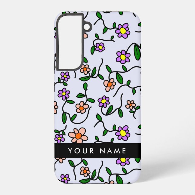 Colourful Flowers, Blue Background, Black Samsung Galaxy S22+ Case (Back)