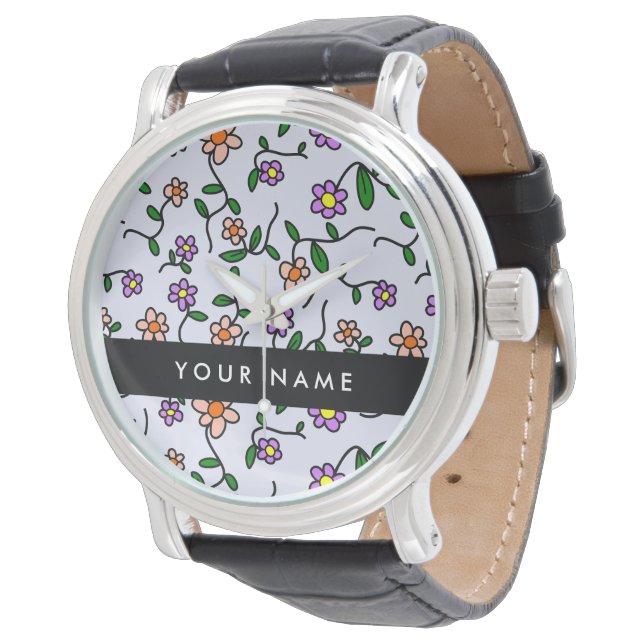 Colourful Flowers, Blue Background, Black Watch (Angled)