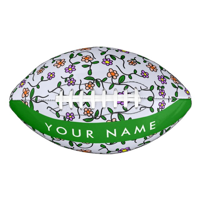 Colourful Flowers, Blue Background, Green American Football (Front)
