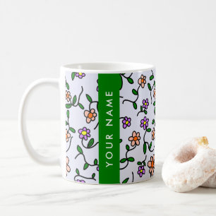 Colourful Flowers, Blue Background, Green Coffee Mug