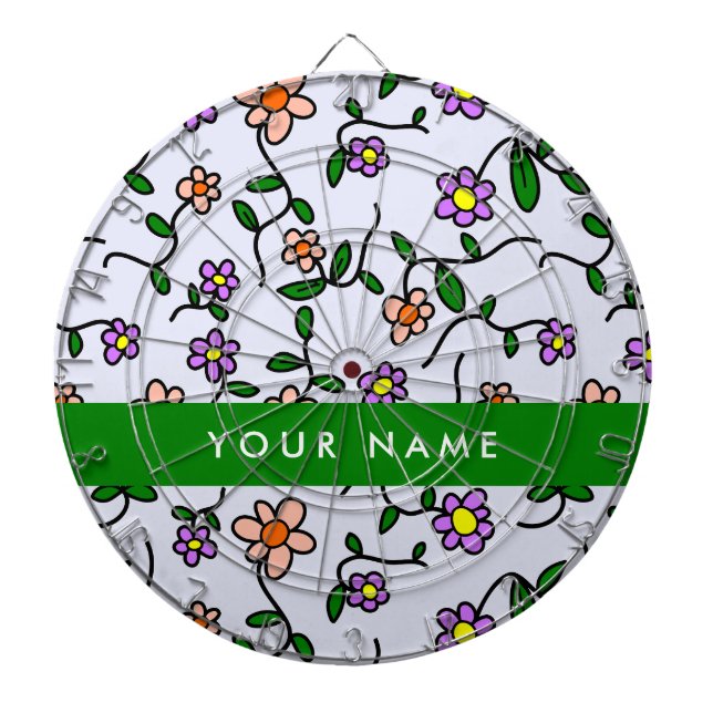 Colourful Flowers, Blue Background, Green Dartboard (Front)