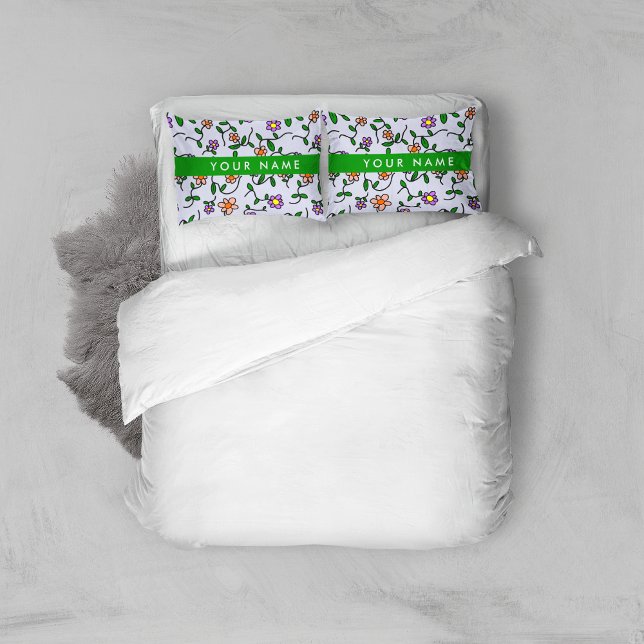 Colourful Flowers, Blue Background, Green Pillowcase (Creator Uploaded)