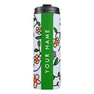 Colourful Flowers, Blue Background, Green Thermal Tumbler