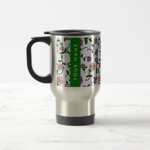 Colourful Flowers, Blue Background, Green Travel Mug