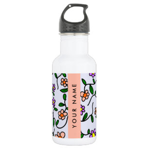 Colourful Flowers, Blue Background, Orange 532 Ml Water Bottle