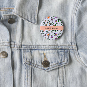Colourful Flowers, Blue Background, Orange 6 Cm Round Badge