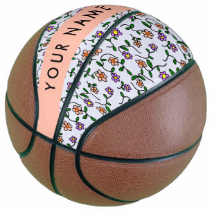 Colourful Flowers, Blue Background, Orange Basketball