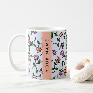Colourful Flowers, Blue Background, Orange Coffee Mug