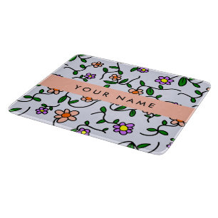 Colourful Flowers, Blue Background, Orange Cutting Board