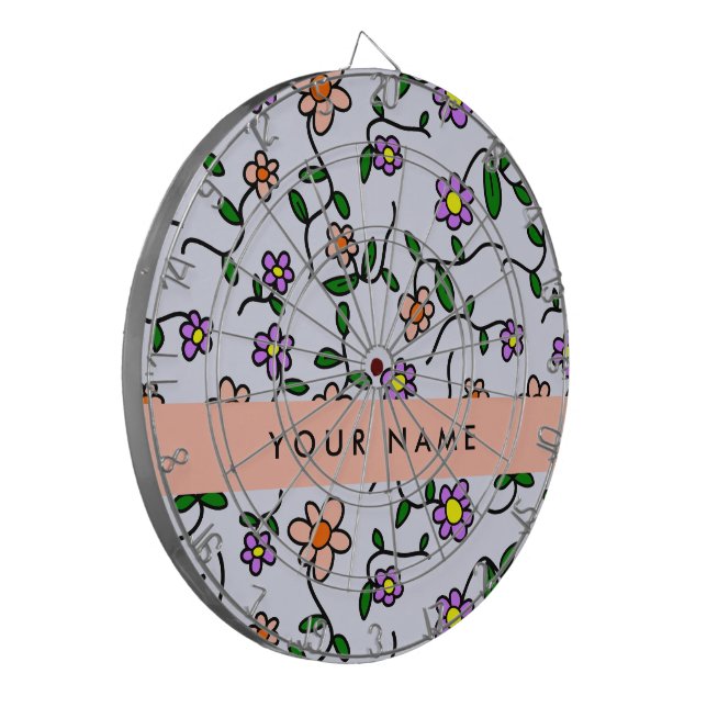 Colourful Flowers, Blue Background, Orange Dartboard (Front Left)