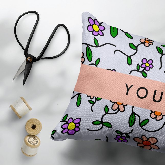Colourful Flowers, Blue Background, Orange Decorative Cushion (Creator Uploaded)