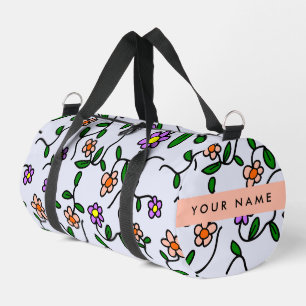 Colourful Flowers, Blue Background, Orange Duffle Bag