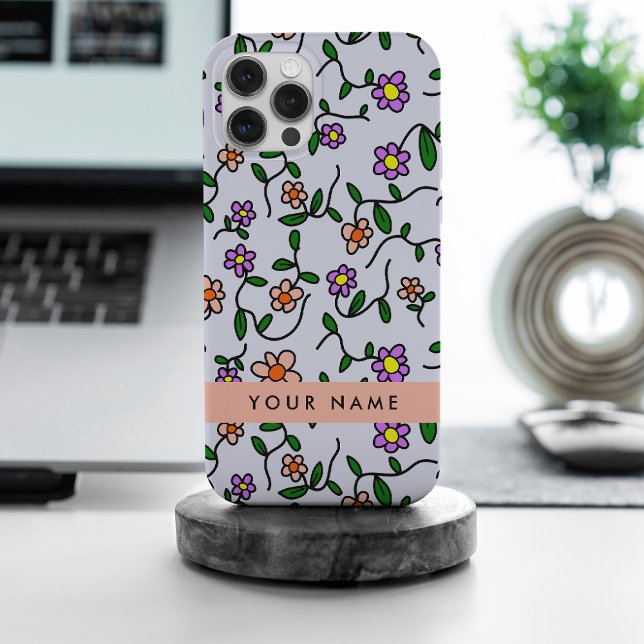 Colourful Flowers, Blue Background, Orange iPhone Case (Creator Uploaded)
