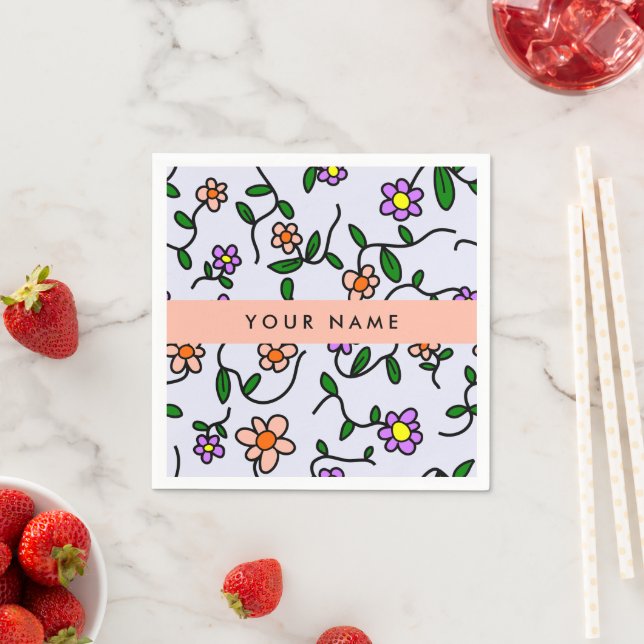 Colourful Flowers, Blue Background, Orange Napkin (Insitu)