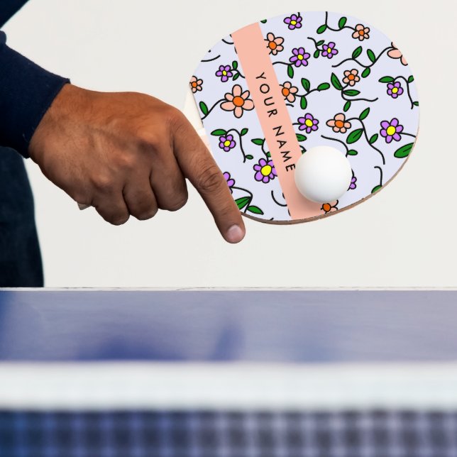 Colourful Flowers, Blue Background, Orange Ping Pong Paddle (Insitu)