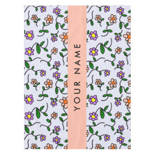 Colourful Flowers, Blue Background, Orange Tablecloth