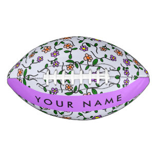 Colourful Flowers, Blue Background, Purple American Football