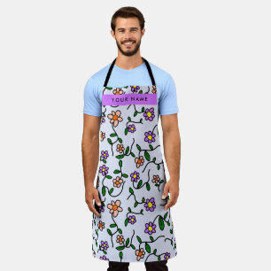 Colourful Flowers, Blue Background, Purple Apron