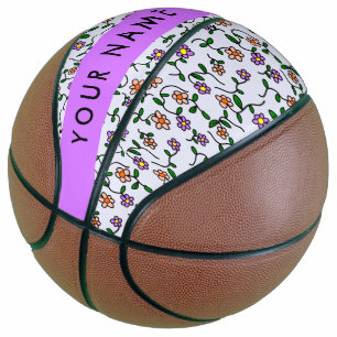 Colourful Flowers, Blue Background, Purple Basketball