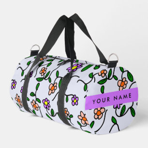 Colourful Flowers, Blue Background, Purple Duffle Bag