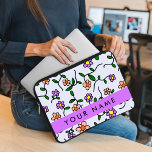 Colourful Flowers, Blue Background, Purple Laptop Sleeve<br><div class="desc">Elegant,  stylish and sophisticated pattern with colourful flowers and greenery. Modern and trendy gift,  perfect for the floral design lover in your life. Personalise by adding your name,  nickname,  monogram or initials.</div>