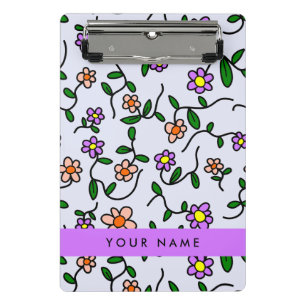 Colourful Flowers, Blue Background, Purple Mini Clipboard